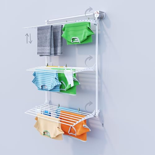 foxydry Tower Wand-Wäscheständer, vertikaler Wandtrockner, einziehbarer Wäscheständer für Innen und Außen, 108 x 52 x 137 cm (108 x 52 x 137 cm, rechtsweiß)