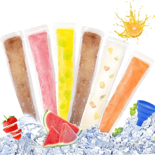 100 bolsas de hielo, 1 embudo, molde de hielo, bolsas para chupetes helados, bolsas de chupetes con cremallera, bolsa de helado gratis, para bocadillos, palos de hielo, jugo, yogur