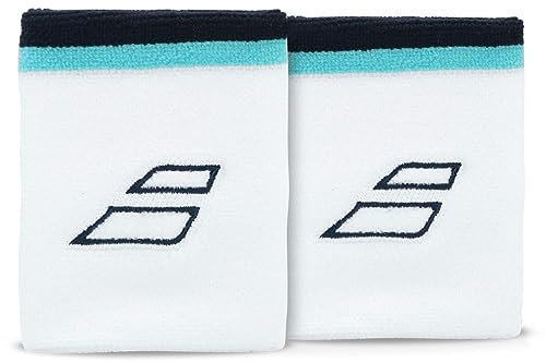 Babolat Unisex-Adult Wristband, Jumbo Terry Handtucharmband, Weiß/Blau, Einheitsgröße, Schnelle Schweißaufnahme, Breite: 10,5 cm, Sportzubehör