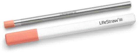 LifeStraw Sip – Wiederverwendbarer Strohhalm aus Edelstahl mit Etui, entfernt Mikroplastik, Bakterien und Parasiten für Reisen und den täglichen Gebrauch, Aprikose