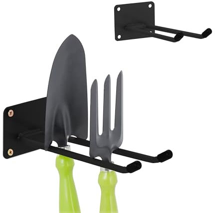 Relaxdays Organizador de Herramientas, Set de 2, Gancho Doble para Pared, 24 cm, Soporte Taller o Garaje, Acero, Negro