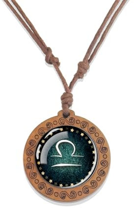 XZZHIHHA Herren- und Damen-Halskette, Schmuck, 12 Sternzeichen, Sternbild-Halsketten, Glaskuppel, Vintage-Holz-Anhänger, Seilketten, Halskette für Damen und Herren, Schmuck, Geburtstagsgeschenk
