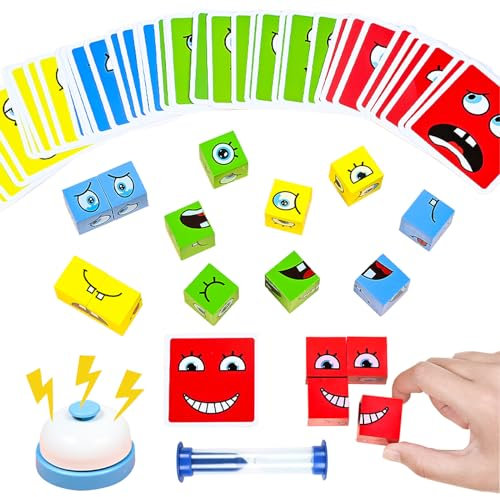 ZUNIPLEX Face Changing Magic Cube,Holzwürfel Puzzle Spielzeug,Magic Face Building Block Wooden Puzzle Montessori Toy für Kinder ab 3 Jahren, Interaktives Baustein Spielzeug mit Glocke und Sanduhr