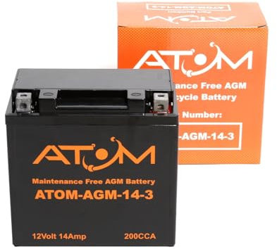 YTX14L-BS - Atom AGM Motorcycle Battery Factory Sealed 12V 14Ah