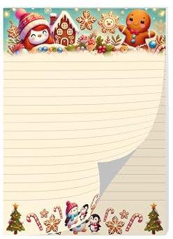 Buntes Briefpapier Schreibblock Briefbögen Notizblock mit Linien Weihnachten Christmas Winter Geschenk Wichtelgeschenk für Kinder Jungen Mädchen Schule (1 Block A5 mit 25 Blättern)