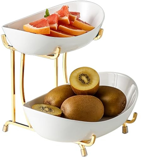 Obsthalter Obst Tablett Lagerung Bone China Cake S Cupcake-Ständer, Dessert-Präsentationsturm, nordischer Retro-Luxus-Obstständer aus Keramik, Nachmittagstee-Regal auf den 2/3 Ebenen des Restaurants(W