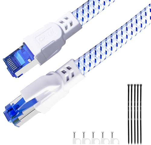 Cable LAN Cat 8 de 15 m, cable de red trenzado de nailon, 40 Gbps 2000 MHz, cable Ethernet de alta velocidad, S/FTP con conector niquelado Rj45 para Ps5/portátil/router/gaming/módem (3 m)