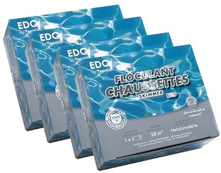 EDG by AQUALUX INTERNATIONAL Cartouches Floculantes Piscine - 4 x 1kg - Anti Impuretés Spécial Eau Trouble pour Filtres à Sable - 8 Sachets de 125g par Boite - A Placer dans Le Skimmer - Les 4 Boites