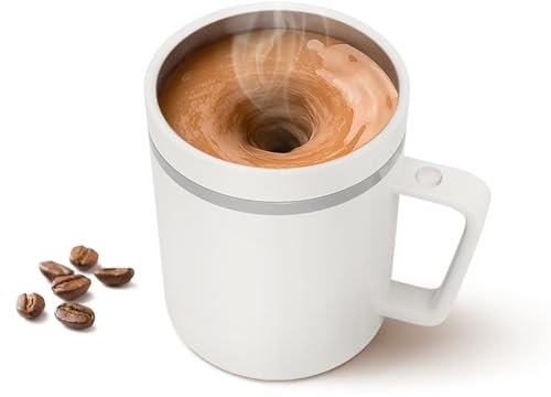 FOVNOT Self-Stirring Mug 360mL, Rechargeable Electric Ceramic Coffee Mug with Stainless Steel Stir Bar, Automatic Mixing for Coffee, Milk, Hot Chocolate, Protein Powder, Cocoa