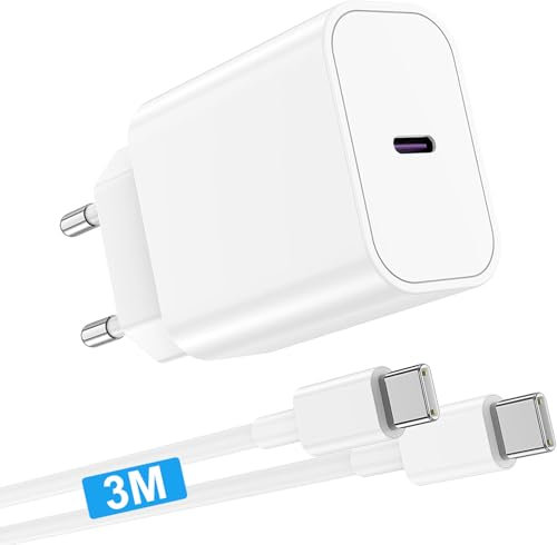 für iPhone 17 16 15 Ladegerät mit Ladekabel 3m, USB C auf C Schnellladekabel mit 20W USB C Schnellladegerät Adapter Stecker für iPhone 17 Pro Max/16 Pro/15 Pro/15 Plus,iPad Pro/Air