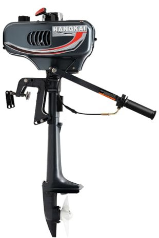 CHIMHOON 2 Takt 3.5PS Außenbordmotoren Bootsmotor, Außenborder Benzinmotor CDI System, Außenbordmotor 2.5KW, Halb Wassergekühlt, Halb Luftgekühlt, Pinnensteuerung, Handstart (Grau-Rot)