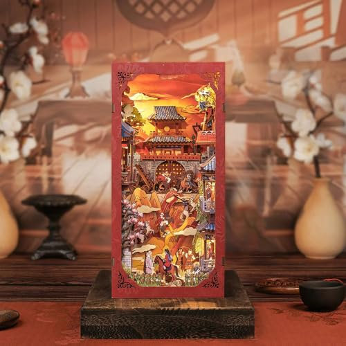 Figured'Art Book Nook Kit - La Légende de Mulan - Maquette à Construire avec Lumières LED - Diorama 3D DIY Serre-Livre pour Bibliothèque et Décoration Maison - Monde Miniature - Marque Française