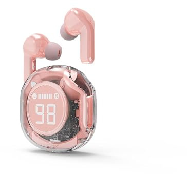 Gembird OEM Transparent TWS In-Ears, Pink - Kabellose Hochqualitäts-Ohrhörer mit LCD Akkuanzeige, 30 Stunden Spielzeit und Bluetooth v.5.4 Verbindung für Musik und Anrufe
