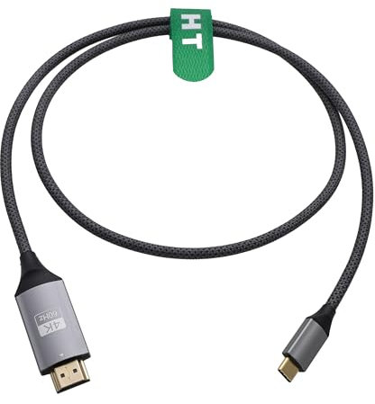 HangTon Cavo USB-C a HDMI 4K 60Hz per computer portatile, telefono, tablet, monitor TV, proiettore, iPhone 15/16, MacBook Pro/Air, Galaxy S24, grigio intrecciato, 0,9 m