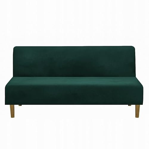 Domidekor - Sofa Überzug Ohne Armlehnen Dunkelgrün - Couch und Sofabezug - Sofaüberwurf für Wohnzimmer - Schlafcouch Bezug Stretch - Elastische Samt Couchbezug - Breite 190-210cm