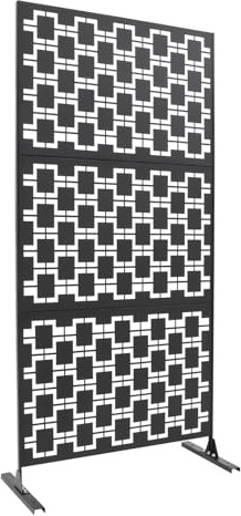Paravent aus Stahl 90x190mm, Sichtschutz für den Außenbereich, Raumteiler, Freistehende Trennwand mit Ständer, Dekorativer Raumtrenner für Balkon, Terrasse, Innenbereich, Whirlpool (Schwarz Quadrat)