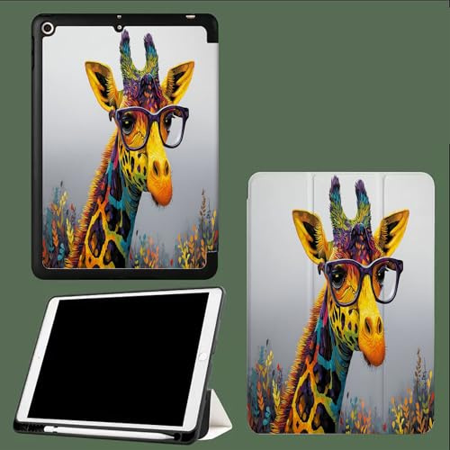 Coque Compatible avec Ipad A16 11èMe 2025 11 Pouces, Housse De Protection Ultra Fin Housse en TPU pour Ipad 11e 2025,Veille/RéVeil Automatique Lunettes Colorées Girafe Mignon Drôle Animaux-Gris Foncé
