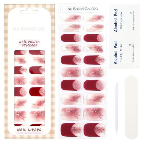 MOTIBACK 20pcs Butterfly Holographic Glitter Gel Nail Wraps, Semi Cured Gel Nail Strips with UV/LED Lamp, DIY Nail Art Kit Includes Wood Stick, File & Pads
