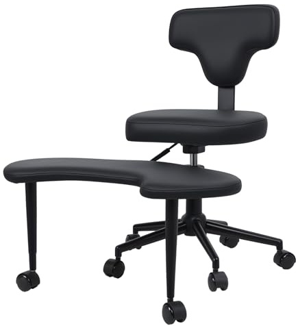 Bürostuhl mit Kreuzbeinen, Meditationsstuhl mit Rollen, ADHS Stuhl für Erwachsene, Ergonomischer Criss Cross Kniestuhl, Schneidersitz Stuhl mit Lendenwirbelstütze und Höhenverstellbar (Schwarz)
