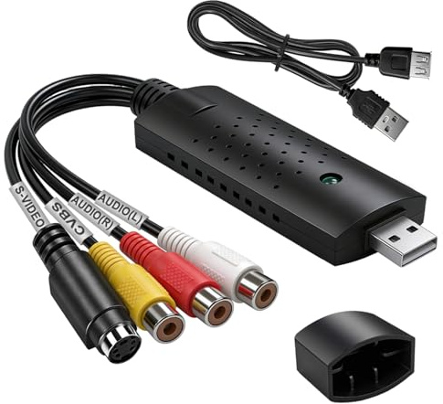 Hoembpn VHS analogue-to-digital video converter,USB video capture device,RCA S-Video capture card,suitable for old VHS,Hi8 and Mini DV VCR tapes,compatible with Windows and Mac, supports AVI,MPEG and