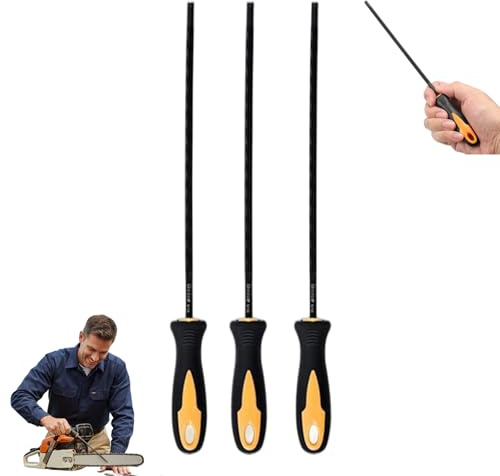 Lima de motosierra de 3 piezas, herramienta de limas de afilado redondas de 3, 2 mm con mango de agarre cómodo para afilar y moler motosierras de cadena, negro
