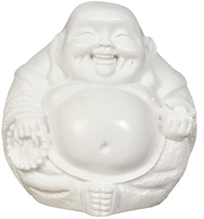 Buddha-Statue, lachender Buddha, 7,6 cm, Poly-Marmor mit weißem Marmor-Finish