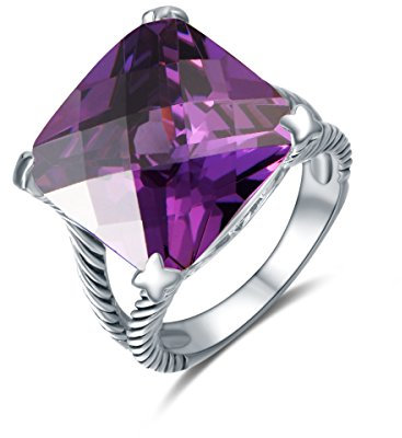 Quiges Donna Anello Solitario in Argento 925 con Pietra di Zirconia Viola Taglia 16.5