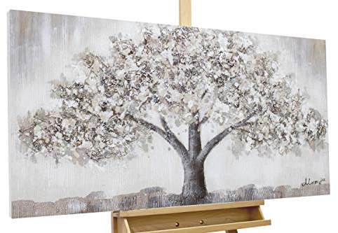KunstLoft Leinwandbild | 100% HANDGEMALT | 120x60cm | Gemälde 'Weide der Weisheit' | Wald & Bäume | Grau | Wandbild Wohnzimmer