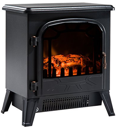 HOMCOM Chimenea Eléctrica Portátil 925W/1800W Calentador de Chimenea con Efecto de Llama Termostato y Protección contra Sobrecalentamiento para Salas 18-24 m² 36x25,5x41,5 cm Negro