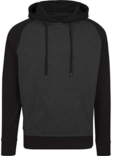Build Your Brand Raglan Hoody - Farbe: Charcoal (Heather)/Black - Größe: XL