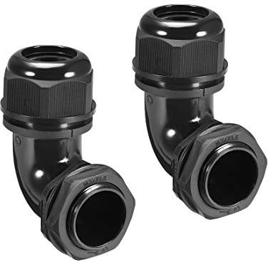 uxcell M32 Cable Gland, 90 Degree Waterproof IP68 Nylon Joint Adjustable Locknut for 15mm-22mm Dia Cable Wire, 2 Pcs