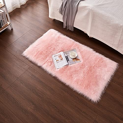 Peau de Mouton/Agneau Artificiel | Tapis Fourrure synthétique pour Le Salon Tapis de décoration, de Chaise Canapé Natte la Chambre à Coucher ou d'enfants, lit, canapé ou Chaise (Rose, 80x180cm)