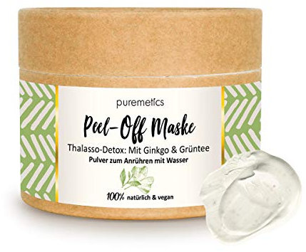 puremetics Peel-Off Maske Ginkgo Grüntee (65g = 7 Anwendungen) für alle Hauttypen | Thalasso Detox Zero Waste | 100% natürlich, vegan & plastikfrei | Naturkosmetik ohne Plastik