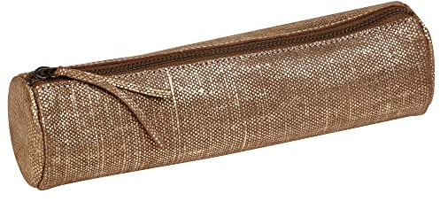 Clairefontaine - Ref 410034C - Kleo-Pathra' Leather Round Pencil Case - 22cm x 5.5cm, Made From Genuine Lambskin Leather, Metal Zip With Leather Puller - Gold