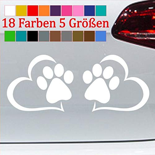 generisch Pfoten Sticker Auto Sticker Hunde Katzen Tatzen Aufkleber Hund Tier Herz 10-Weiß 10x4cm