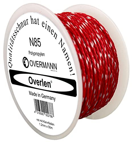 Overmann 008501200300500AA Normalgeflecht Maurerschnur Pflasterschnur Polypropylen N 85 1,2 mm 50 m rot mit Kennfaden