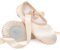 Satin Ballet Shoes Pink Ballet Dance Slippers with Ribbon Ballet Flat Leather Split Sole for Girls Women UK9-EU27,Beige