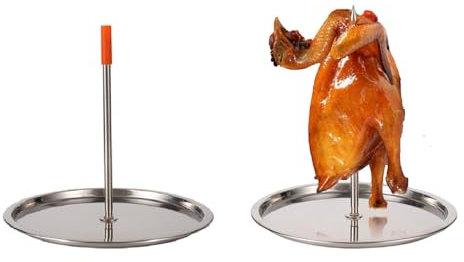 Hemoton Pollo Girarrosto Cremagliera, Verticale in Acciaio Inox Spiedo Brasiliano Barbecue Grigliate Cremagliera Carne Spiedo Verticale Girarrosto Rack per Bistecca Intero Polli Spiedo Kebab