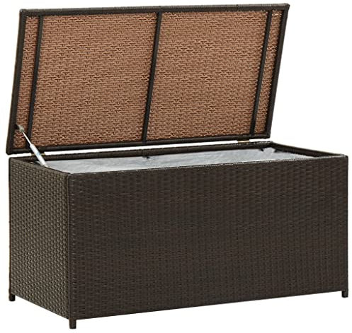 Canditree Auflagenbox Polyrattan Mit Deckel, Gartenbox Für Gartengeräte, Kissenbox Gartentruhe Für Balkon Terrasse (Braun)