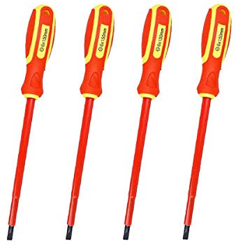 LEDLUX Tournevis à fente isolé 4 pièces, lame isolante pour électricien (6X150mm)
