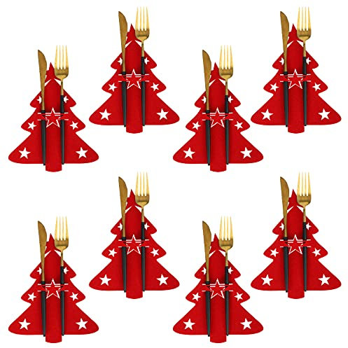 8 Pcs Christmas Silverware Holders Set Xmas Table Decorations Christmas Tree Cutlery Holders Pockets Knifes Forks Tableware Bags Dinnerware for Party Home Restaurant Dinner Room Home Kitchen Decor