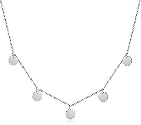 AFSTALR Kette Silber Damen Halskette mit 5 Runden Plättchen 8mm Edelstahl Chain Choker Schmuck Geschenke für Frauen Wasserfest Länge 40+5cm