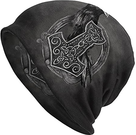 JJLLAZAD Norse Myth Beanie, Viking 3D Print Norsemen Caps, Warme Herbst Und Winter Outdoor Street Skull Cap, Freundgeschenk,Mjölnir