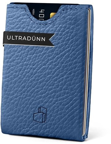 W4LLET® Kartenetui, Strukturleder Blau | Echtleder, Premium RFID Schutz | Handgefertigt in Deutschland | Ultra dünn, Slim Wallet