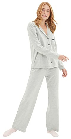 TRENDYOL Damen Damen Unifarben Tasche Gestrickt Hemd-Hose Pyjama Pajama Set (1er Pack)