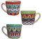 Handbemalte bunte Kaffeetassen groß XL in einem 3er Set. Steingut Geschirr set. Tasse groß Ethno