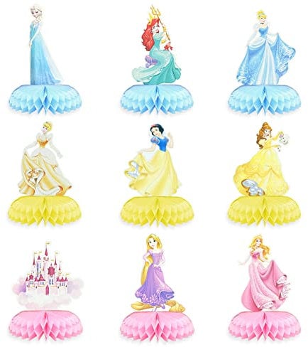 BLLREMIPSUR 9 Pieces Cute Princess Honeycomb Centerpiece, Princess Themed Birthday Party Decorations Kids Birthday Party Cake Dessert Party Supplies Photo Booth Props Party Table Decoration