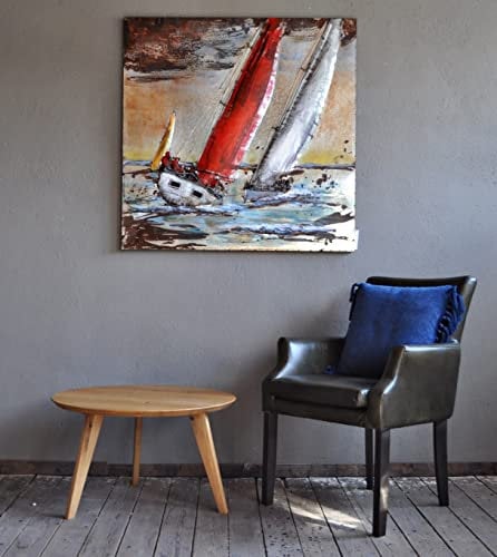 Holzfabrik Metallbild Regatta Boote Segelboot 100 x 100 cm 3D Optik XXL Wanddeko Metall Bild handgefertigt