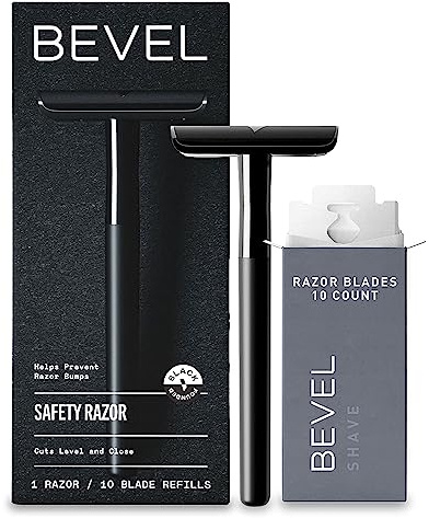 Bevel Safety Razor Rasierer mit Messinggriff und 10 Doppelkanten-Sicherheits-Rasierklingen, Einzelklingen-Rasierer für Herren, entworfen, um Haare zu verhindern, um Rasierer zu verhindern, Schwarz
