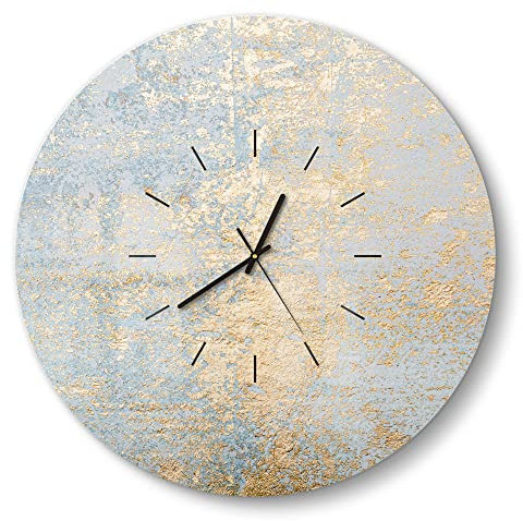 DEQORI Glasuhr | rund Ø 50 cm | Motiv Wand mit Gold-Struktur | große XXL Design Uhr aus Glas | leise Wanduhr für Wohnzimmer & Küche | Moderne Hingucker Uhr für die Wand